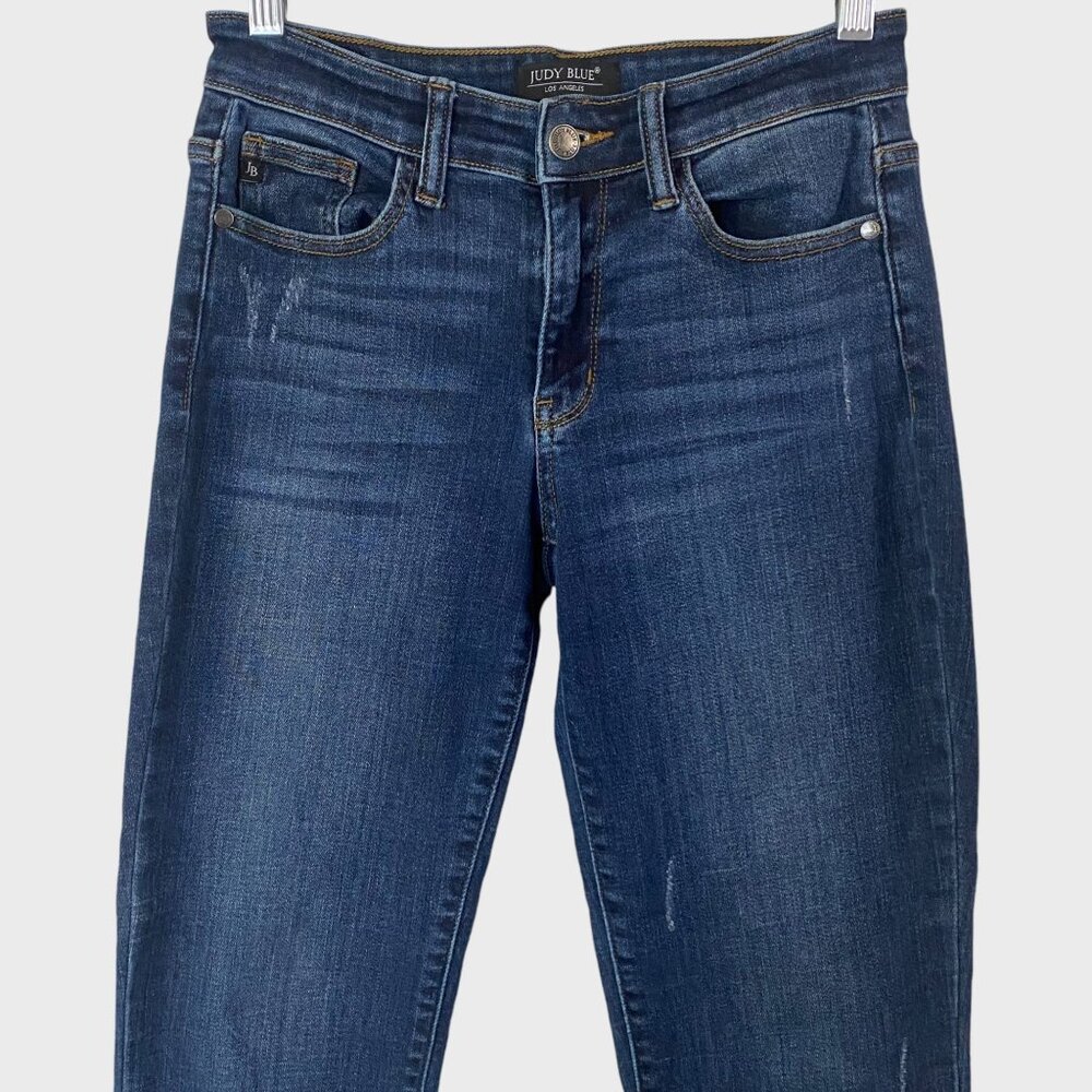 Judy Blue Slim Fit Denim Jeans Blue Women's Size 26 Mid-Rise Distressed Tapered - Picture 4 of 10